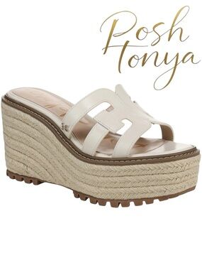 NEW Sam Edelman Laine Platform Wedge Espadrille Sandals Ivory Size 9.5 Resort